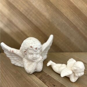 White Ceramic Angel Figurines Set of Two